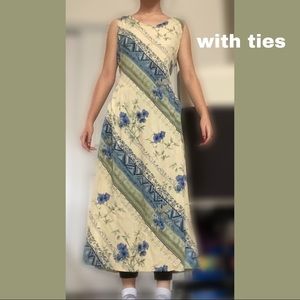 yellow blue green maxi dress vintage y2k floral diagonal pattern